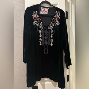 Black Embroidered Velvet Dress with Colorful Details